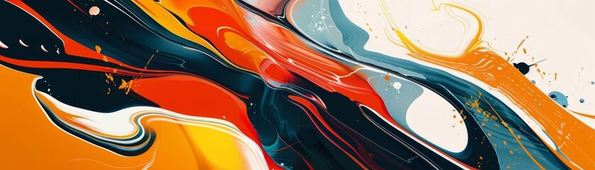 Fototapete - Dynamic abstract wallpaper showcasing fluid shapes, bold lines, and lively colors for an eye-catching visual experience.