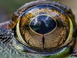 Intimate portrait of a frogs eye, capturing the reflection of its environment, perfect for unique animal closeups