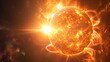 Sun ablaze in fiery sky amidst cosmic glow and stellar energy