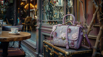 Wall Mural - handbag in purple color 