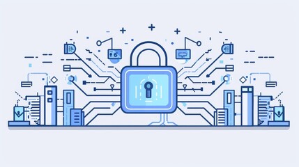 Poster - Blue line design cyber security icon. Cybersecurity, information technology, tech, IT security  graphics. Editable stroke for cyber security icon.