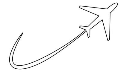 Poster - Airplane line drawn. Flying plane with flight route. Travel concept symbol. Vector illustration isolated on white.
