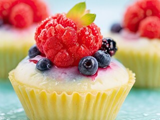 Wall Mural - raspberry and blueberry cupcake