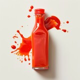 Fototapeta  - A bottle of hot chilli sauce with spilled the liquid