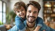 Father and Son Piggyback Ride love smile. Generative AI