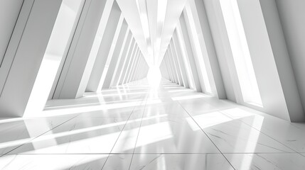 Wall Mural - futuristic white corridor with geometric structures. minimalistic design in a modern architectural s