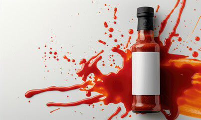 Wall Mural - A bottle of hot chilli sauce with spilled the liquid