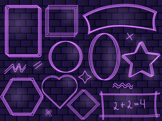 Wall Mural - Hand drawn neon frame textbox doodle set