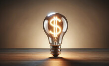 Dollar Sign Glow Inside Light Bulb, Financial Idea Concept
