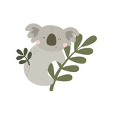 Fototapeta Dinusie - cartoon koala, decorative elements. flat style, colorful vector illustration for kids. baby design for cards, poster decoration, t-shirt print