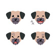 Set of character cute dog faces showing different emotions for design.