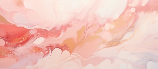 Poster - Pink and white abstract painting featuring a marbled surface with a stylish gold border accentuating its intricate details