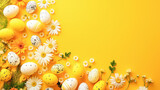 Fototapeta Panele - Easter greeting background with eggs and flowers