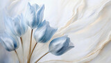Fototapeta Tulipany - Niebieskie tulipany. Białe tło akrylowe