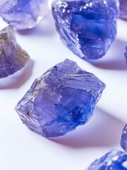 Uncut blue tanzanite mineral stones.