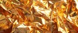 A 3D rendering of crumpled golden foil, with realistic light reflections creating a luxurious and abstract texture.