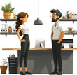 A dialogue between two people, a flat illustration isolated on a white background, a concept