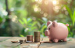 A piggy bank beside a growing stack of coins set against a vibrant, symbolizing effective financial planning and saving.