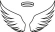 Halo and angels wings icon. Vector. Line style.	