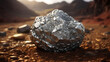 A big natural silver nugget in soil.  - Generative AI