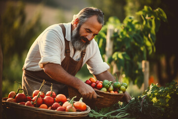 Wall Mural - Generated with AI picture of a person growing natural organic vegetables