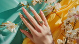 Fototapeta  - Spring nail art, beauty hand manicure polish nails. Fingernails care closeup