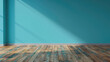 © brillianata - Blue turquoise empty wall and wooden floor
