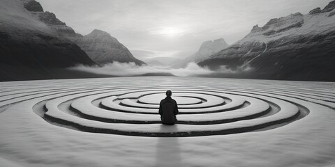Wall Mural - A person is walking across a frozen lake