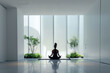 An understated image of a person practicing yoga in a minimalist studio, embodying tranquility and focus