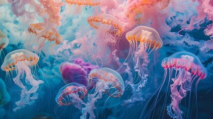 Jellyfish in the ocean. Colorful jellyfish in aquarium
