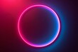 Abstract neon light circle, pink and blue hues, intense glow on a dark background, high contrast