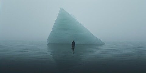 Wall Mural - In minimalist style, an iceberg floats peacefully in the ocean, conveying a sense of tranquility and simplicity.