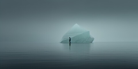 Wall Mural - In minimalist style, an iceberg floats peacefully in the ocean, conveying a sense of tranquility and simplicity.