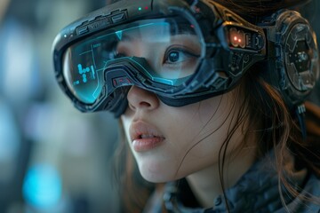 Poster - Detailed view of a futuristic, high-tech wrist gadget with a digital interface, suggesting an advanced technological era