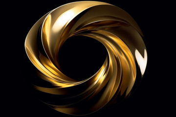 Wall Mural - Graphic resources, technology concept. Abstract futuristic metallic golden twister spiral object isolated on black background