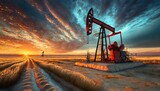 Fototapeta Uliczki - oil pump at sunset