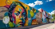 Urban street art mural vibrant with colors and social messages, adding character and voice to the city walls.