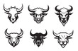 Angry bull head logo, detailed black outline vector illustration, isolated on background.