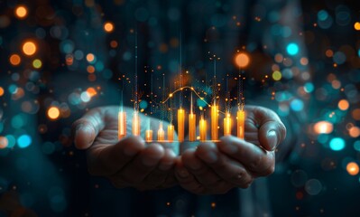 Leinwandbilder - Businessman presenting a rising virtual bar graph, representing growth and success