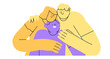 © KPstudio - Kid adoption. Multicultural foster family or couple adopt child. Happy parents embracing their adopted son. Vector cartoon illustration. Mother and father, family care and adopted child.