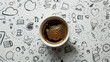 © DJSPIDA FOTO - A steaming coffee cup amidst creative doodles, encapsulating brainstorming and inspiration