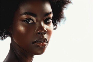 Wall Mural - African american woman with makeup and healthy skin on white background