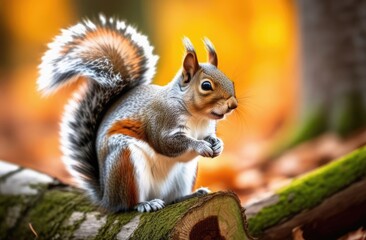 Wall Mural - Squirrel sitting on a tree in the forest