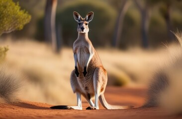 Wall Mural - A kangaroo is standing on the path. Close-up