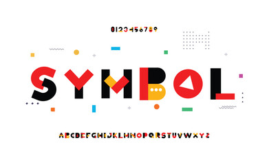 Wall Mural - Colors font alphabet letters. Modern logo typography. Color creative art typographic design. Festive letter set for rainbow logo, headline, color cover title, joy monogram. Isolated vector typeset