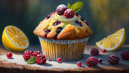 Wall Mural - muffins with raspberry