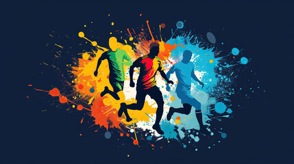 colorful silhouettes of Sports footballers playing for World Athletics Day and Sports day, Banner template for national sports day football, basketball, tennis and volleyball background. 