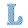 White symbol with blue vertical ultra-thin straps. letter l