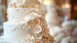 Gourmet wedding cake with chocolate icing decoration ,Luxury wedding celebration with elegant decoration, gourmet food, and chocolate cake