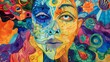 Colorful painting of a woman's face with closed eyes